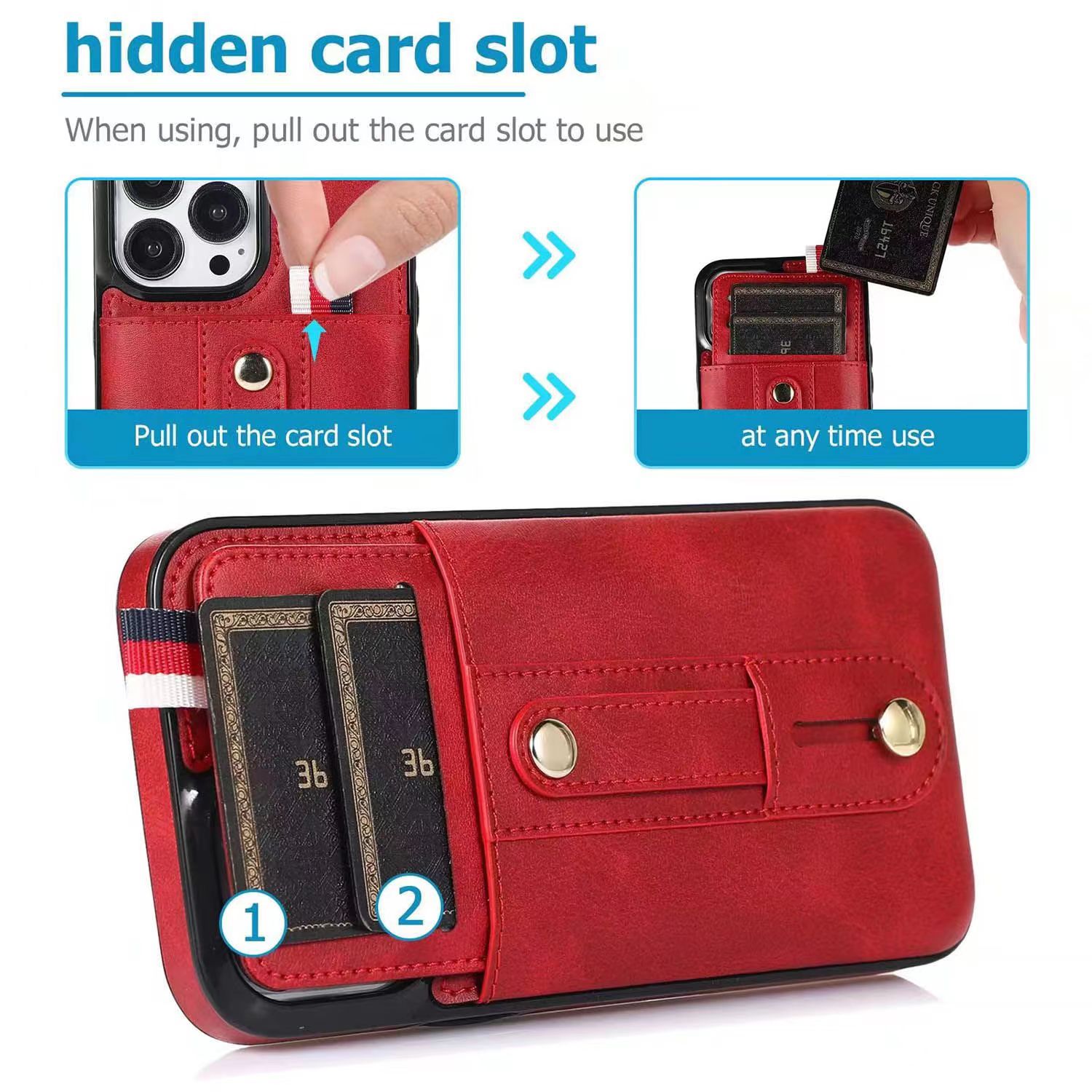 iPhone Case in a Unique New Red Leather Wallet Slot