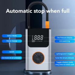 Introducing our exclusive Car Tire Inflator in a New Multi function Portable Handheld Wireless – a perfect blend of style and functionality for motorcycle, bicycle, football and car tire. Made with USB chargeable design, this Portable Inflator boasts a 4000 mAh 150 PSI. Unique design that not only captivates the eye but also ensures durability. Main features Multi purpose Tire compressor pump 3 nozzle included Minimalistic packaging Small in size with a storage bag LED flashlight Automatic inflator with preset function Preset pressure auto start auto stop 3 lighting mode Automatic stop when full Digital display Equipped with 3 nozzle replacement for multiple usage. Minimalist packaging, conveniently so you can either gift if to a family or friend. The simplicity innovative design not only provides convenience and simple to use, but also looks elegant in design. Experience ultimate design specifically made with Car, motorcycle, bicycle and football in mind with removable cover easy to store and highly effective inflator system. Upgrade your car with Car Tire Inflator in a New Multi function Portable that can help reduce number of regular visit to car garage to check tire pressure or top up tire pressure. Embrace style, convenience, and wonderful experience. For more DM us on our social media. For X click here You may also like our car tent for parking shade click here for more We deliver GCC: Available in Bahrain, Saudi Arabia, UAE, Qatar, Kuwait and Oman. Kuwait all cities including: Salmiya, Ahmadi, Al Jahra, Mahboula, Fintas in addition to other areas. UAE all cities including: Dubai, Abu Dhabi, Sharjah, Ajman, Al Ain, Ras Al-Khaimah besides other areas. KSA all cities including: Riyadh, Al Khobar, Jeddah, Dammam, Taif, Abha, Al Sharqiyah, Madina, Tabuk furthermore other areas, Bahrain all cities including: Manama, Hamad Town, Muharraq, Aali, Riffa, Isa Town, Aali, Sanad, Galali, Sitra, Budaiya, Jid Ali moreover other areas. Qatar all cities including: Doha, Al Rayyan, Al Khor, Al Wakrah, Dukhan, Mesaieed as well as other areas. Oman all cities including: Muscat, Nizwa, Sohar, Seeb, Sur and Salalah.