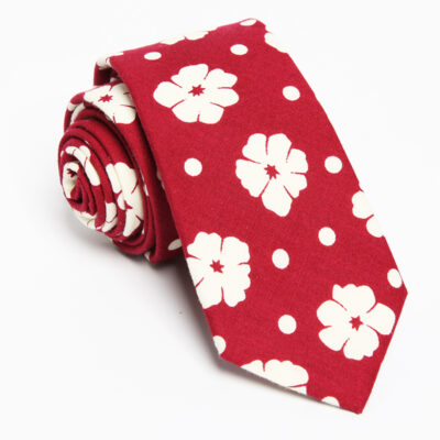 art designred necktie white flower design in a beautiful cotton | maqwhale