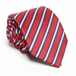 art design classic red necktie white stripes in a beautiful polyester | maqwhale