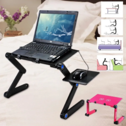 Portable foldable adjustable laptop desk with cooling fan and mouse stand